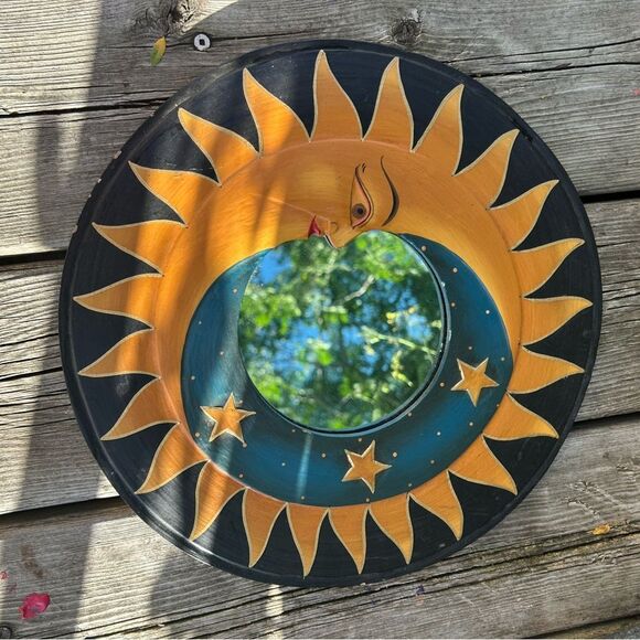 Vintage Handcrafted Sun and Moon Celestial Wall Mirror 13" - Picture 13 of 16